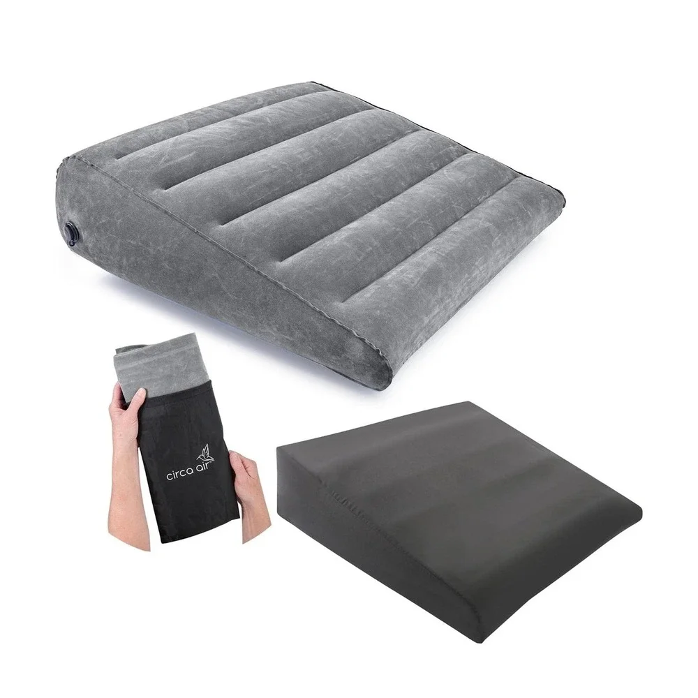Circa Air Inflatable Wedge Pillow 24x24x8 Travel Portable Gray with Cover Bag
